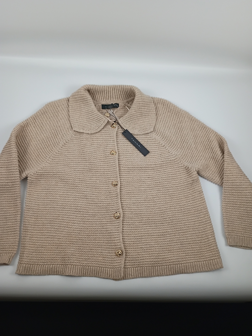 Tahari Cream Knit Women's Sweater with Gold Button